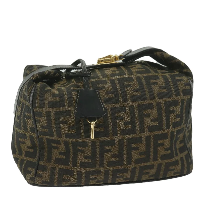 Ladies Fendi shoulder bags with a quilted leather exterior for a luxurious and cozy lookFENDI Zucca Canvas Vanity Cosmetic Pouch Black Brown  61795