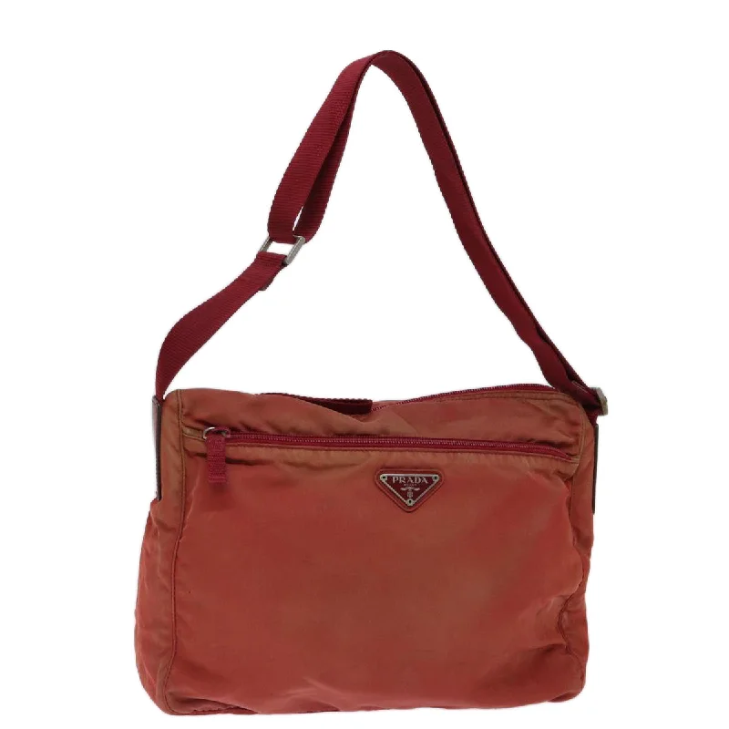 Prada bags with a front - zip pocket for small items like cards and keysPRADA Shoulder Bag Nylon Red Auth 73454