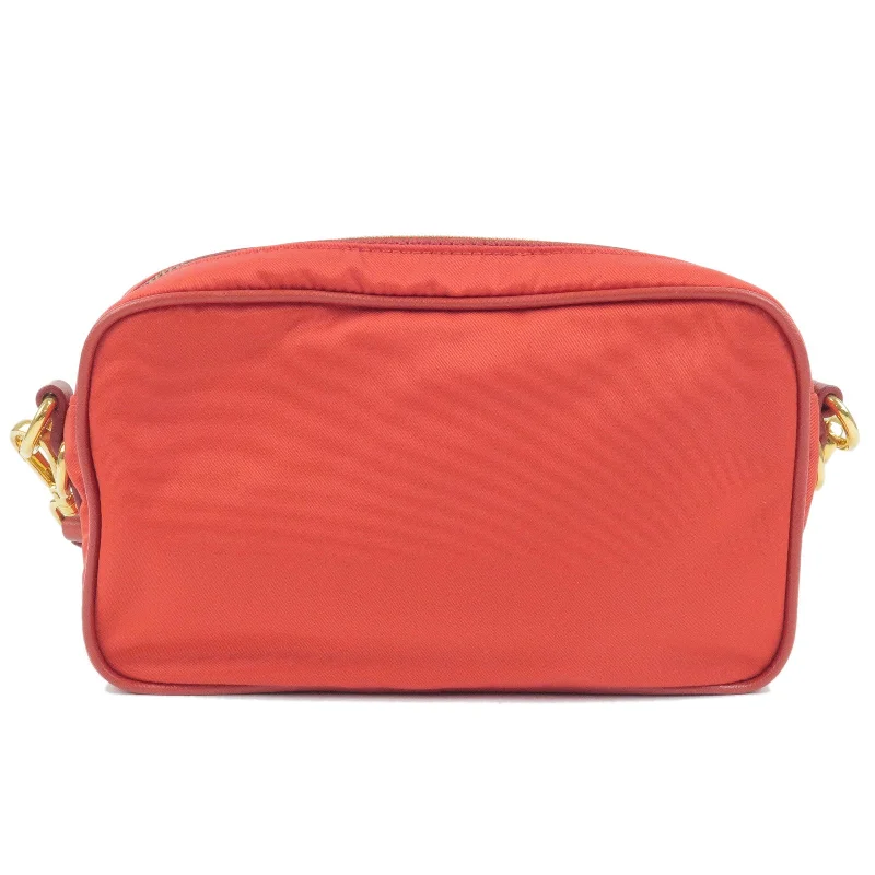 Prada bags with a detachable mirror inside for quick touch - upsPRADA Logo Nylon Leather Shoulder Bag ROSSO Red BT0773