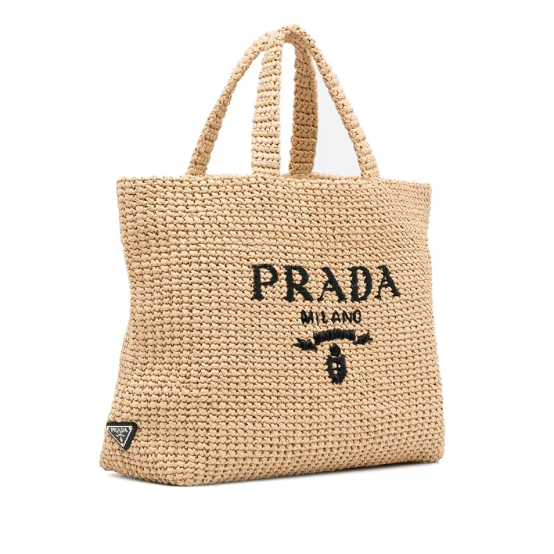 Prada bags with a zip - top closure and multiple interior pockets for organizationPrada Raffia Logo Tote Bag h1Fep7