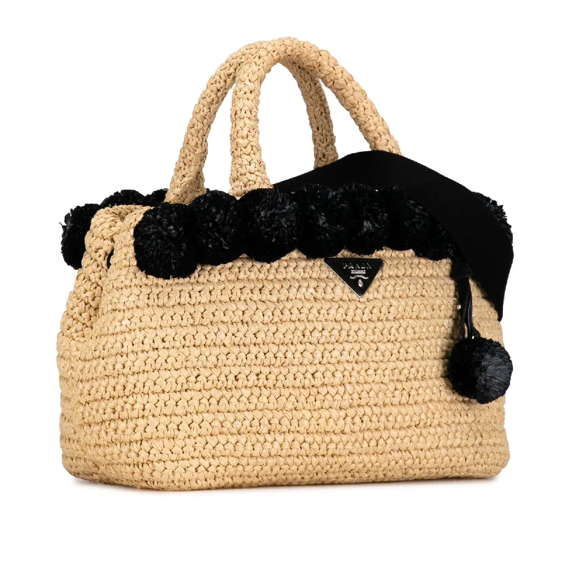 Prada Cleo bags with a curved shape and a chain - link shoulder strapPrada Raffia Pompom Satchel xIScda