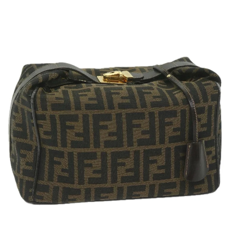 Fendi crossbody bags with a faux fur trim for a warm and stylish winter accessoryFENDI Zucca Canvas Vanity Cosmetic Pouch Black Brown  61796