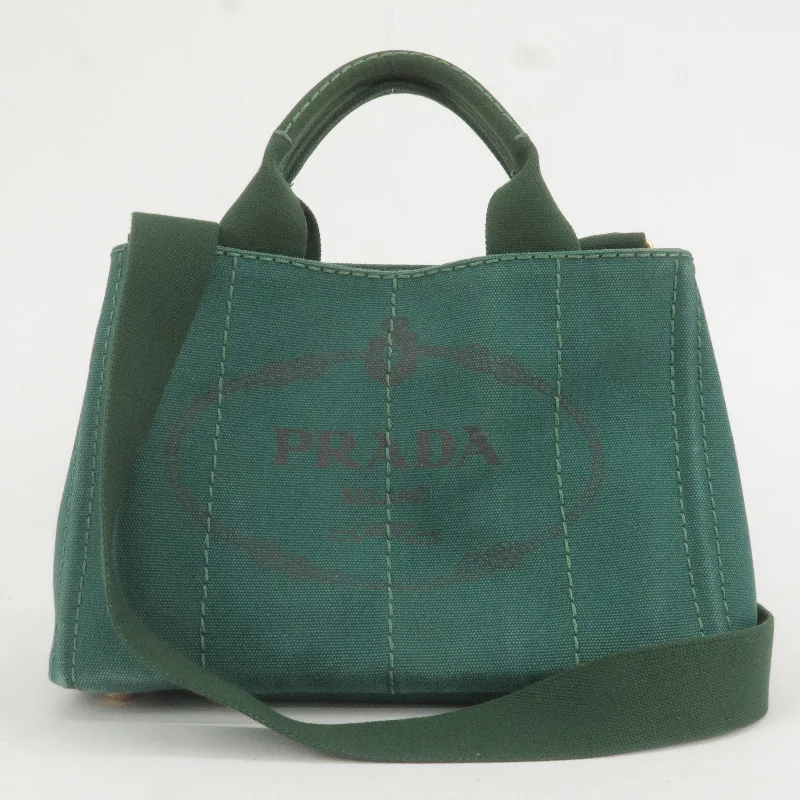 Prada bags with a zippered interior pocket for separating itemsPRADA Canapa Mini Canvas 2Way Bag Shoulder Bag Green B2439G