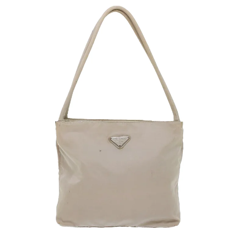 Prada tote bags with a double - handle and shoulder - strap option for easy usePrada Tote Bag Nylon Ivory  48758