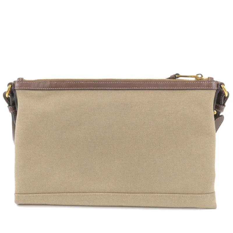 Prada tote bags with a spacious interior and a magnetic - snap closurePRADA Logo Jacquard Leather Shoulder Bag Beige Brown