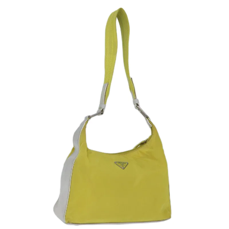 Prada Cahier bags with a monogram - embossed leather surfacePRADA Shoulder Bag Nylon Yellow Auth 74194