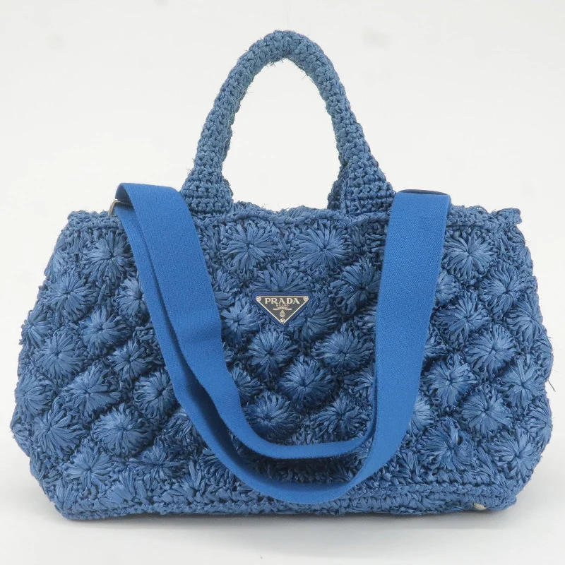 Prada crossbody bags with adjustable nylon straps for comfort and durabilityPRADA Raffia Canapa 2Way Bag Hand Bag Shoulder Bag Blue BN2888