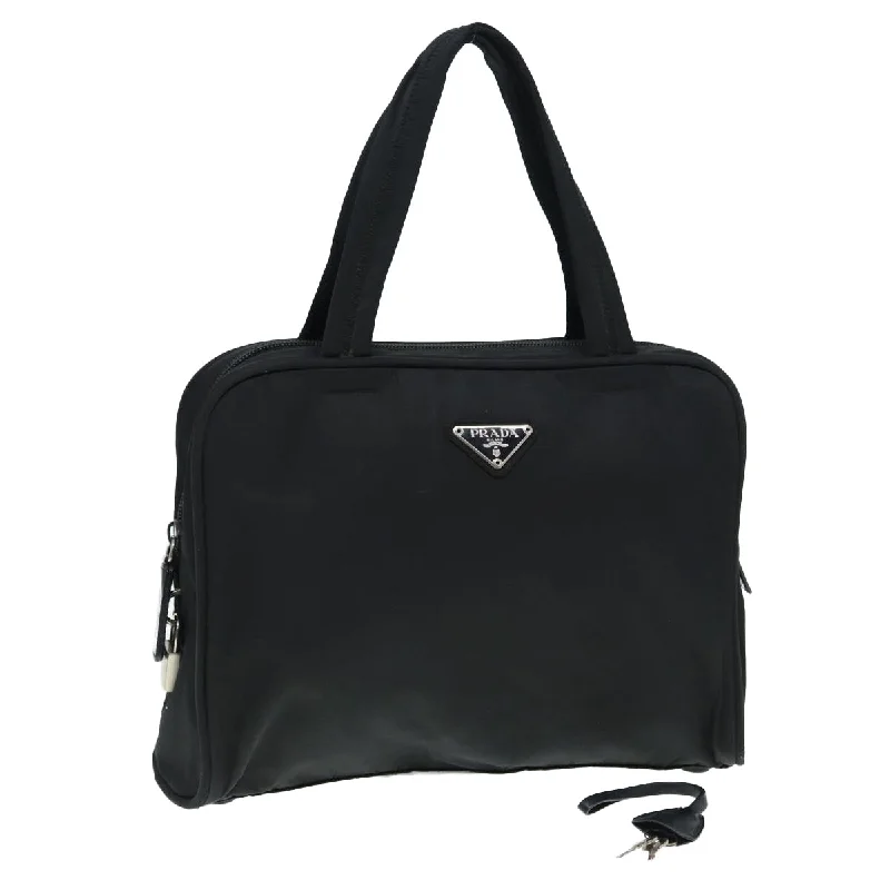 Prada nylon backpacks with a sleek, minimalist appearancePRADA Hand Bag Nylon Black Silver Auth bs17516