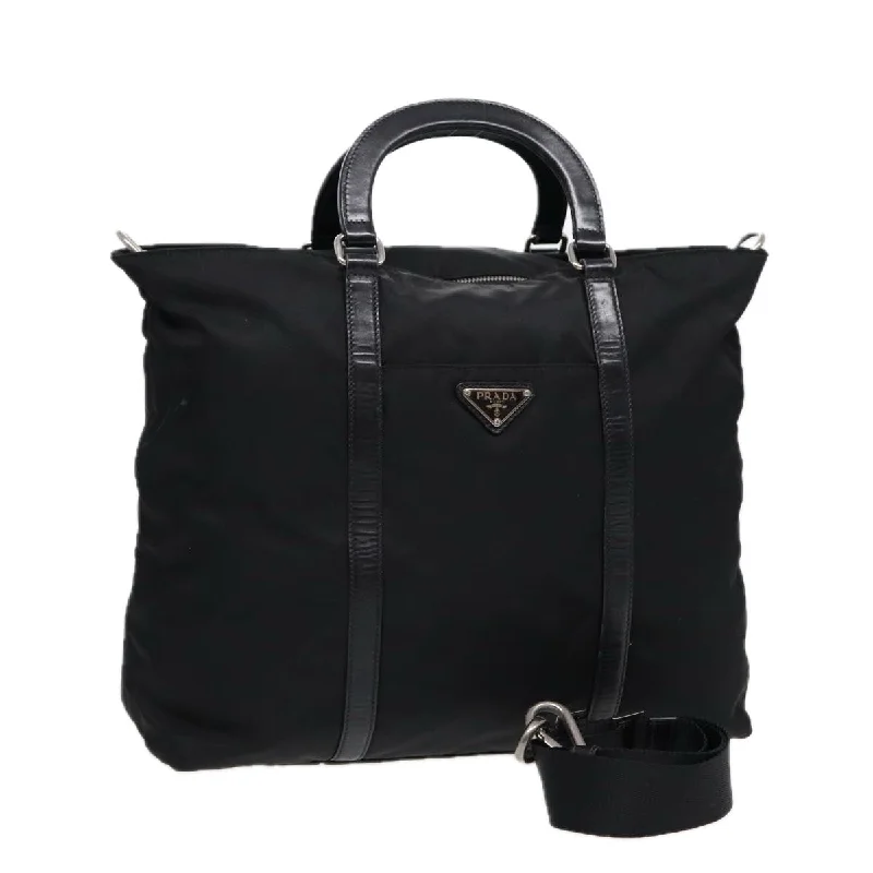 Prada bags with a front - flap pocket for quick access to essentialsPRADA Hand Bag Nylon 2way Black Silver Auth 89129