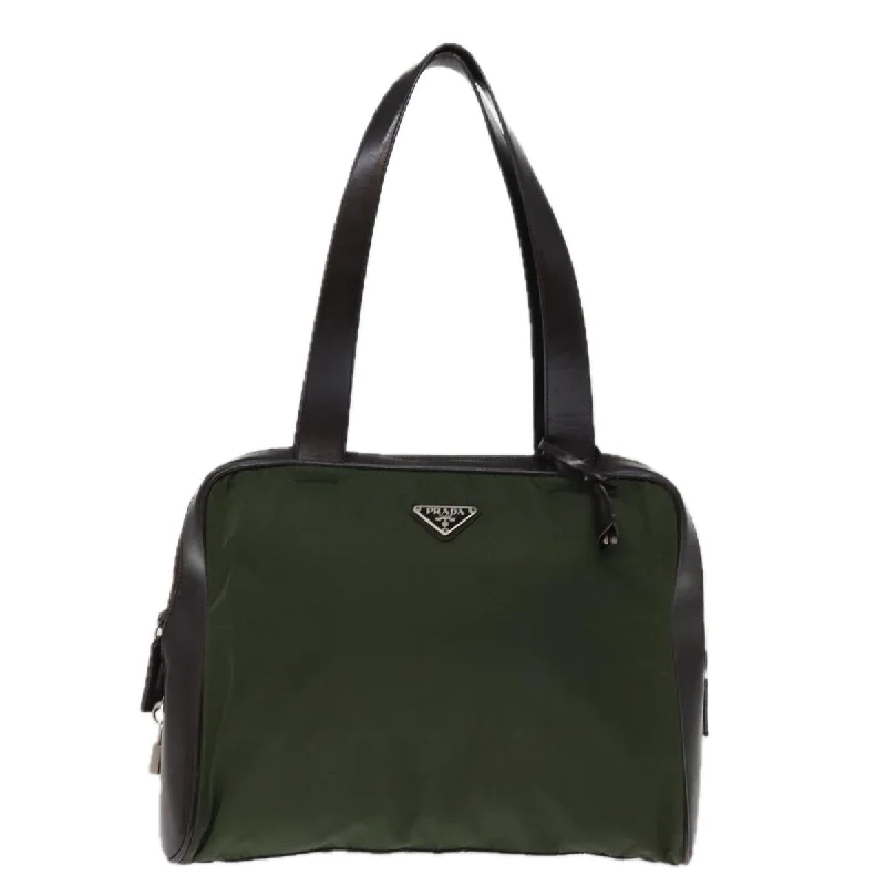 Prada tote bags with a printed Prada logo on the front for brand visibilityPRADA Tessuto Shoulder Bag