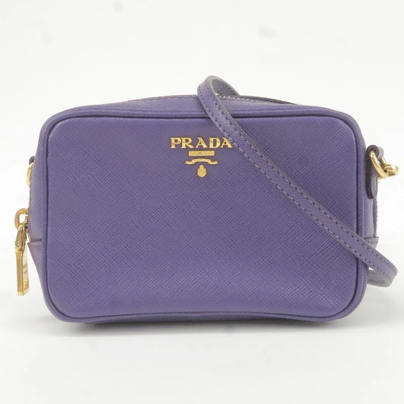 Ladies Prada shoulder bags with a wide - width strap for enhanced comfortPRADA Logo Leather Mini Shoulder Bag 2Way Bag Pouch Purple