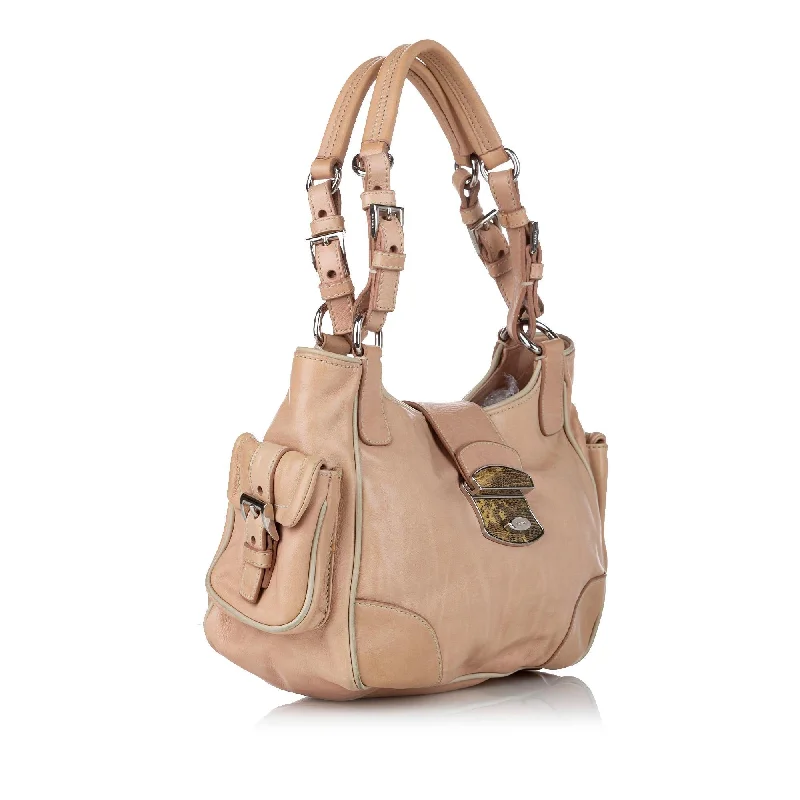 Ladies Prada handbags with a detachable wallet inside for added conveniencePrada Leather Shoulder Bag 33779