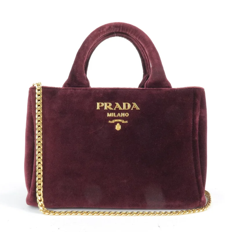 Prada nylon backpacks with a padded back panel for comfort during long - term usePrada Velour Canapa Mini 2Way Hand Bag Shoulder Bag 1BA038