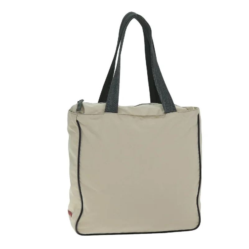 Prada nylon backpacks with a hidden back pocket for securityPRADA Sports Tote Bag Nylon Beige Auth ar11955B