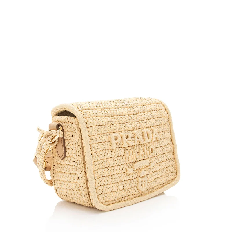 Prada crossbody bags with adjustable nylon straps for comfort and durabilityPrada Raffia Logo Flap Shoulder Bag vAij0V