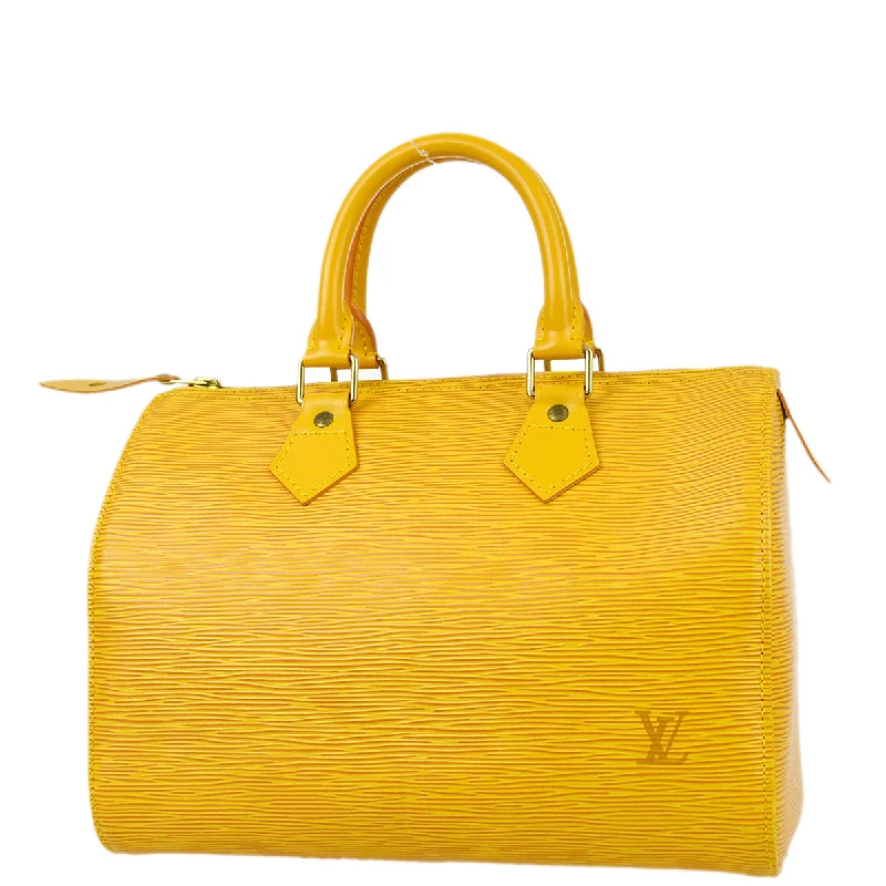 Louis Vuitton bags with a chain - link trim and a leather body for a modern edgeLouis Vuitton 1996 Yellow Epi Speedy 25 Handbag M43019