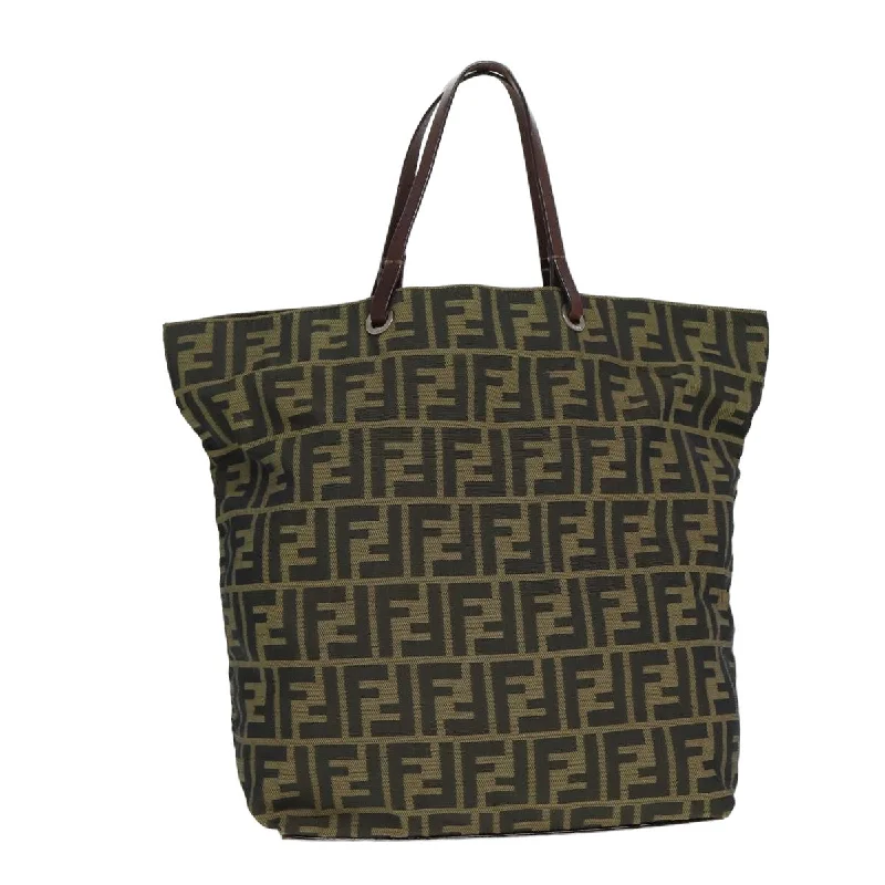 Fendi Sunshine Shopper bags with a contrast - stitched handle for a unique and stylish lookFENDI Zucca Canvas Tote Bag Black Brown  yk13205