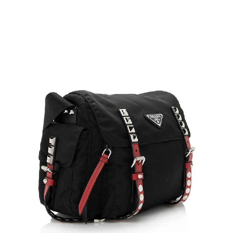 Prada nylon backpacks with a padded laptop compartment for travel and studyPrada New Vela Studded Messenger Bag - FINAL SALE 21531