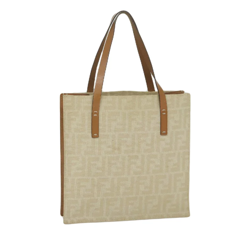 Fendi handbags with a glow - in - the - dark FF logo for a fun and unique featureFENDI Zucca Canvas Tote Bag Beige  61947