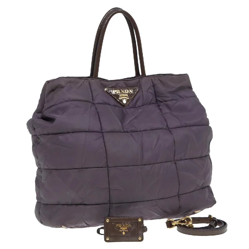 Ladies Prada shoulder bags with a single - handle design for simplicityPRADA Hand Bag Nylon 2way Purple Gold Auth bs17721