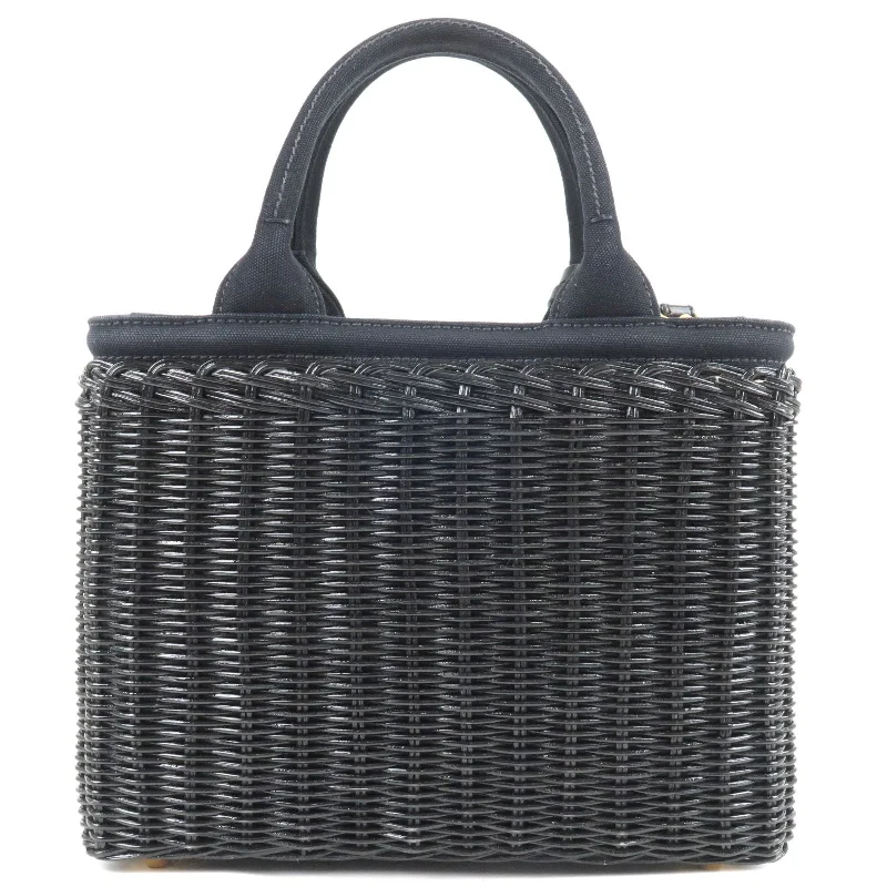 Ladies Prada Re - Edizione 2005 bags with a star - shaped charm for a playful touchPRADA Wicker Canvas 2Way Basket Bag Hand Bag Black 1BG835