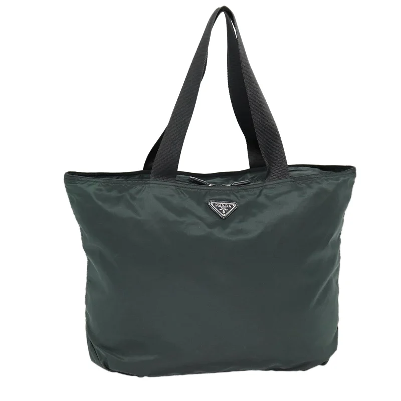 Prada nylon backpacks with a padded laptop compartment for travel and studyPRADA Tote Bag Nylon Green Silver Auth bs17581