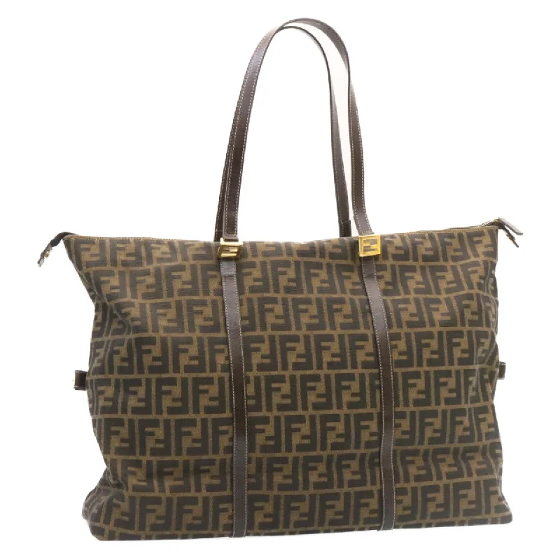 Fendi By The Way bags with a laser - cut leather detail for a modern and intricate lookFENDI Zucca Canvas Tote Bag Brown Black  am344b