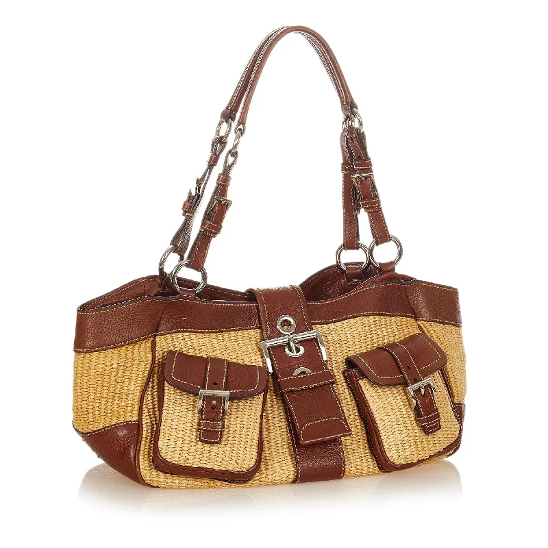 Ladies Prada shoulder bags with a wide - width strap for enhanced comfortPrada Raffia Shoulder Bag 24968