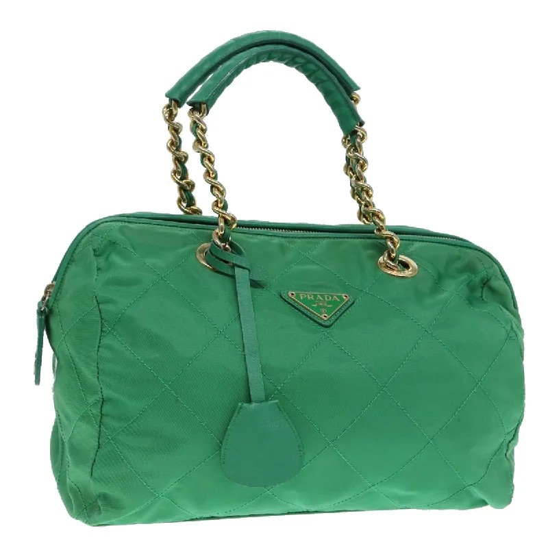 Prada bags with a back - zip pocket for storing valuables securelyPRADA Hand Bag Nylon Green Gold Auth 86987