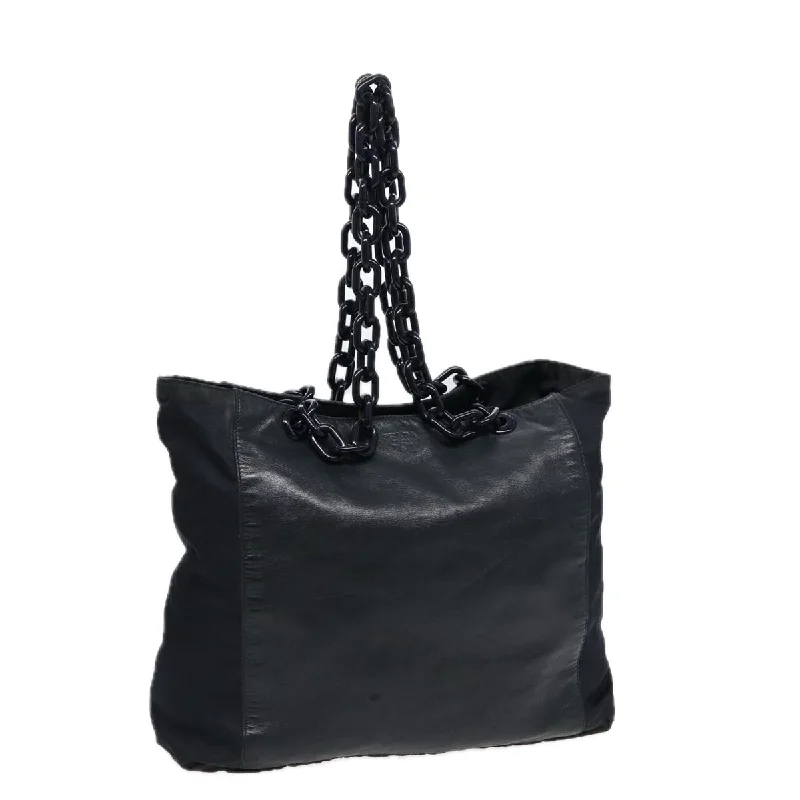 Ladies Prada shoulder bags with a tassel - adorned zipper for added charmPRADA Chain Shoulder Bag Nylon Leather Black Auth 88345