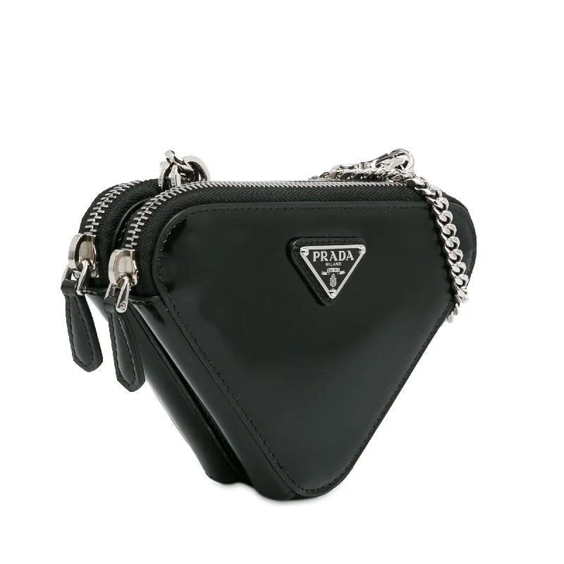 Prada tote bags with a double - handle and shoulder - strap option for easy usePrada Mini Spazzolato Leather Triangle Pouch 3S43ln