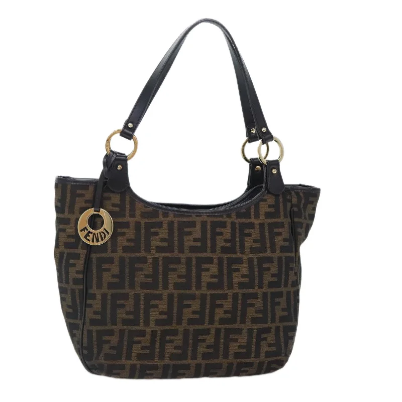 Fendi bags with a voice - activated pocket opener for a high - tech convenienceFENDI Zucca Canvas Tote Bag Brown Black gold  bs18837