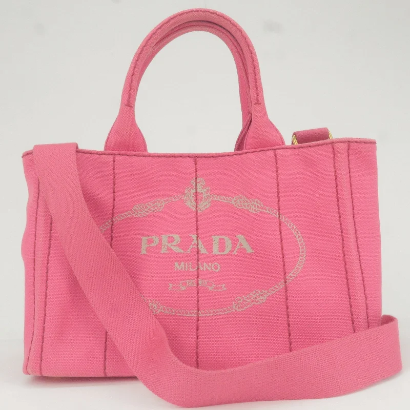 Medium - sized Prada tote bags in classic black for everyday versatilityPRADA Canapa Mini Canvas 2Way Bag Shoulder Bag Pink 1BG439