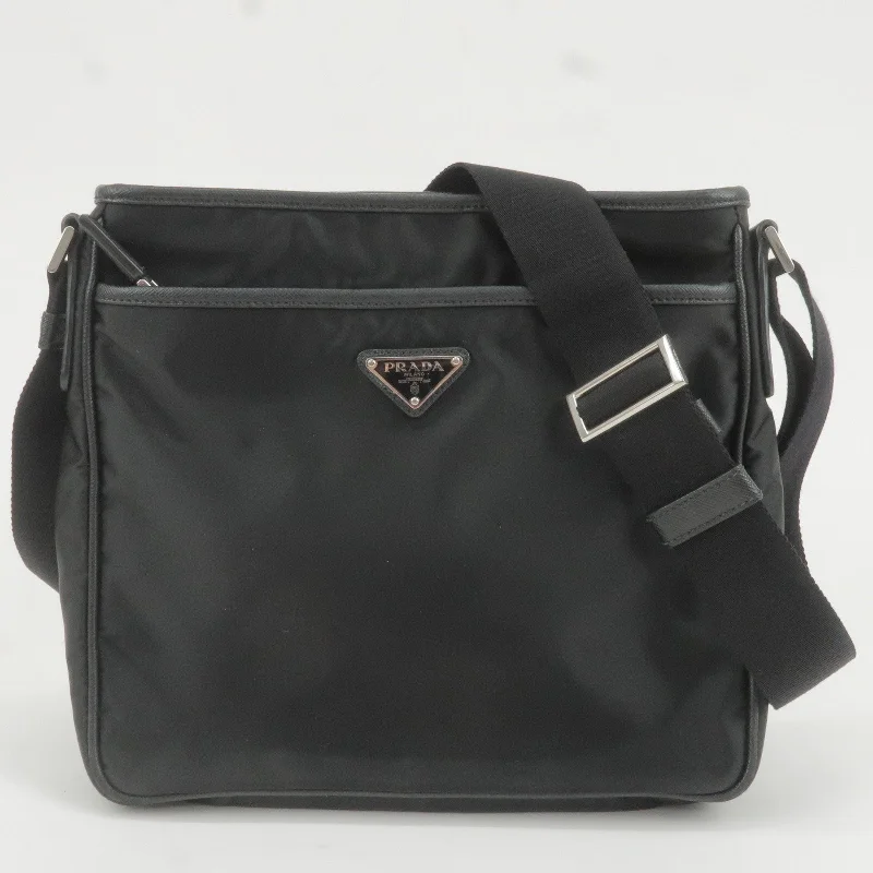 Prada tote bags with a water - resistant coating for outdoor activitiesPRADA Nylon Leather Shoulder Bag NERO Black 2VH797