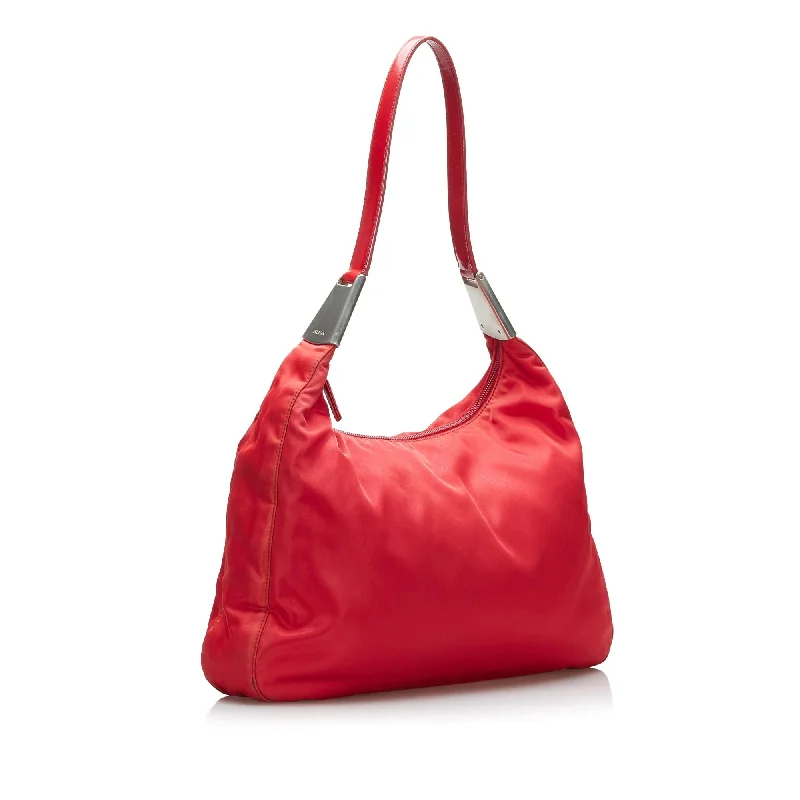 Prada tote bags with a double - handle and shoulder - strap option for easy usePrada Tessuto Shoulder Bag (SHG-TLOqAp)