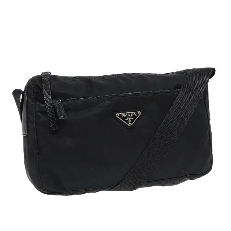 Prada Cahier bags featuring the signature triangular logo plaquePRADA Shoulder Bag Nylon Black Silver Auth bs17764