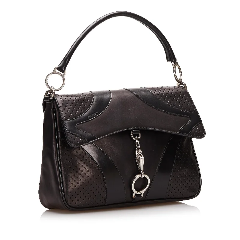 Prada bags with a detachable mirror inside for quick touch - upsPrada Perforated Leather Top Handle Bag 35479