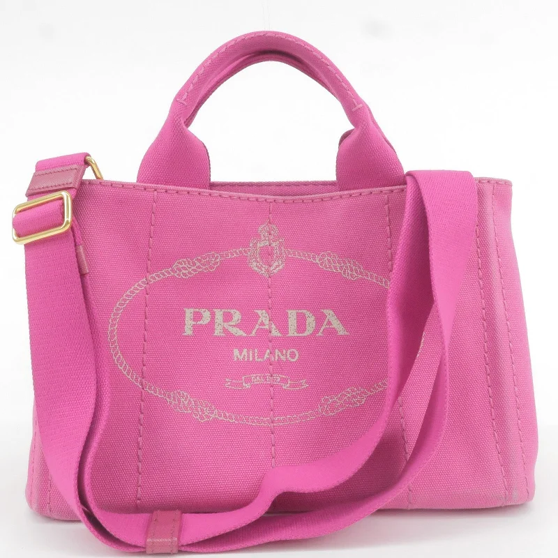 Ladies Prada Re - Edizione 2005 bags with a star - shaped charm for a playful touchPRADA Canapa Mini Canvas 2Way Bag Shoulder Bag Pink 1GB439