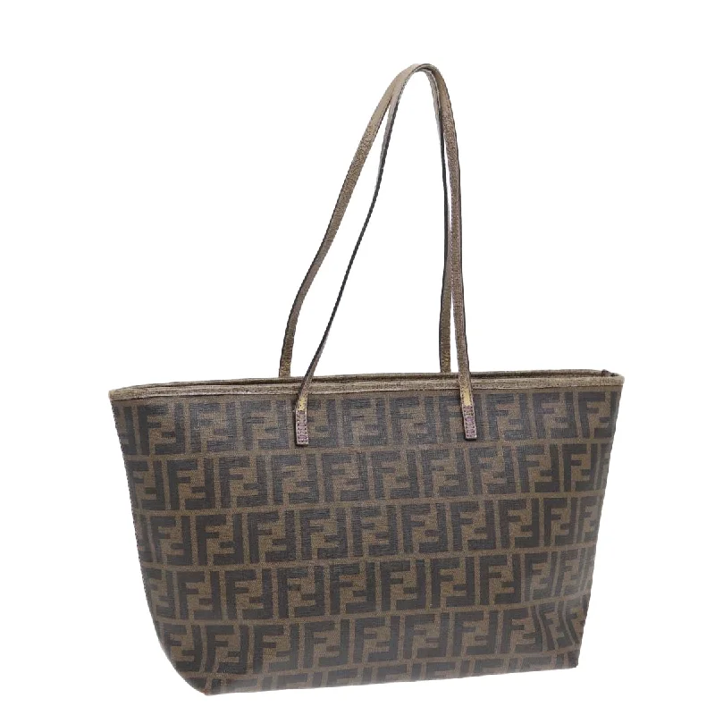 Ladies Fendi shoulder bags with a detachable phone stand for hands - free viewingFENDI Zucca Canvas Tote Bag Brown Black gold  ep5268