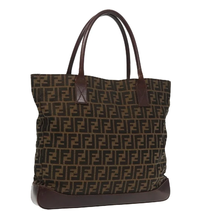 Fendi bags with a detachable tablet holder for using tablets on the goFENDI Zucca Canvas Tote Bag Brown Black Silver  94701