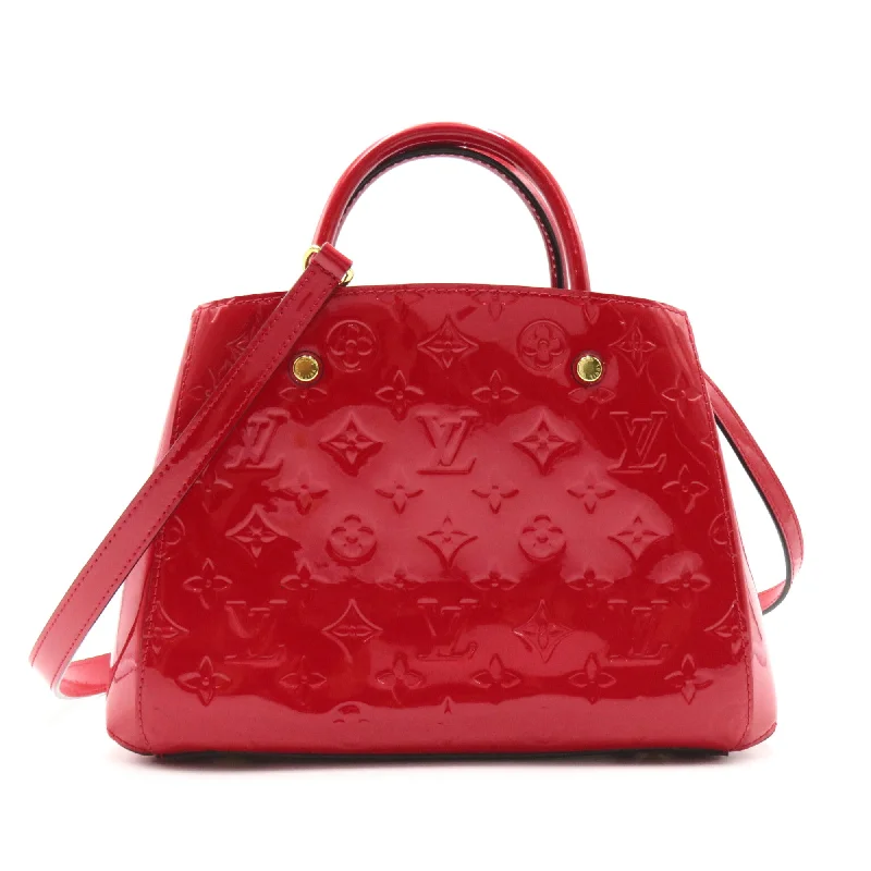 Louis Vuitton Alma bags featuring the signature top - handle designLouis Vuitton Montaigne BB Red Rose Litchi Vernis Patent leather M50187