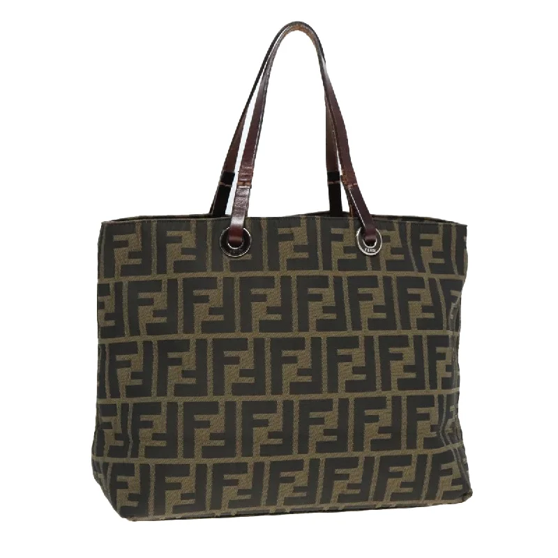 Medium - sized Fendi shoulder bags in rich, deep colors like burgundy for a sophisticated appearanceFENDI Zucca Canvas Tote Bag Brown Silver  ep6043