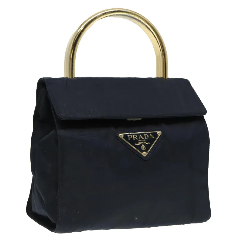 Prada bags with a chain - link trim and a leather body for a modern and stylish edgePRADA Hand Bag Nylon Navy Gold Auth 88719