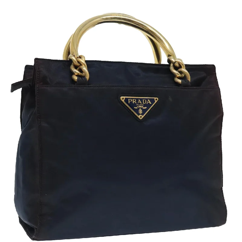 Prada Galleria bags with a structured silhouette for a professional lookPRADA Hand Bag Nylon Navy Gold Auth bs17517