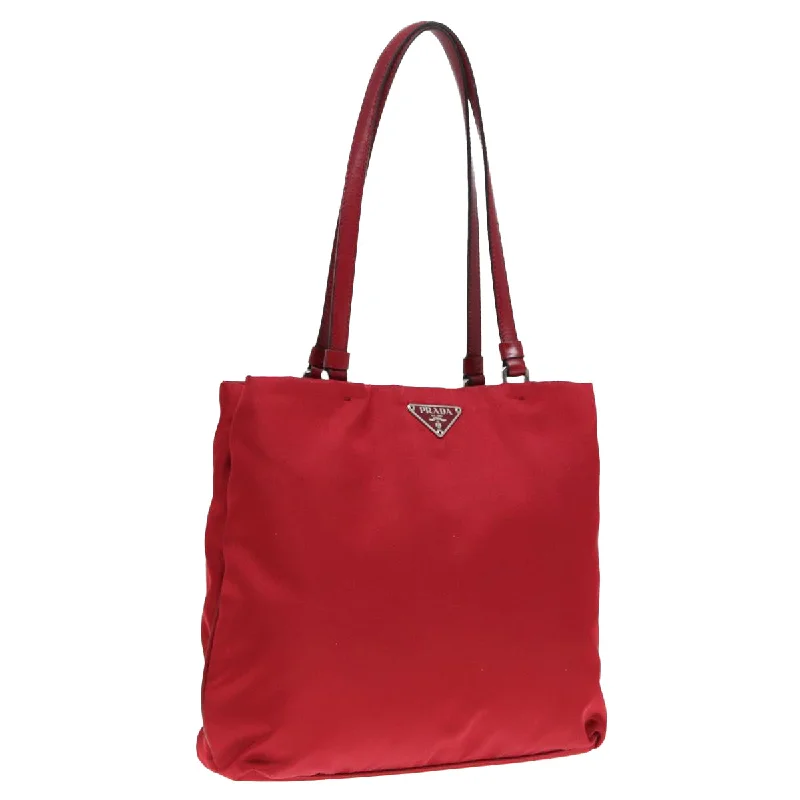 Ladies Prada Galleria bags with a detachable shoulder strapPRADA Hand Bag Nylon Red Silver Auth 88758