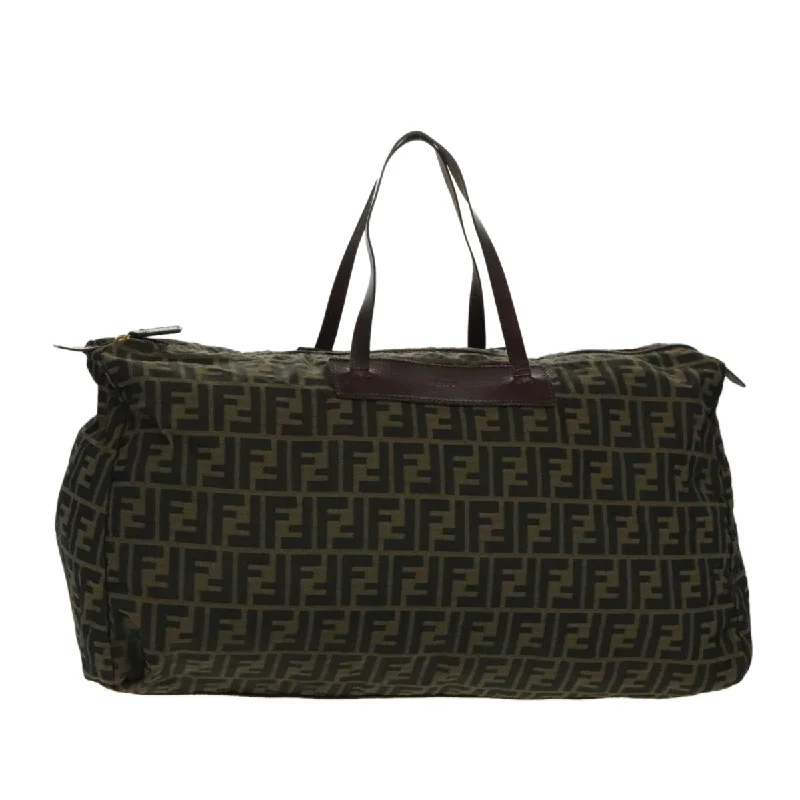 Ladies Fendi Peekaboo bags with a hand - carved leather detail for a unique and artisanal touchFENDI Zucca Canvas Tote Bag Brown Black Gold  96374