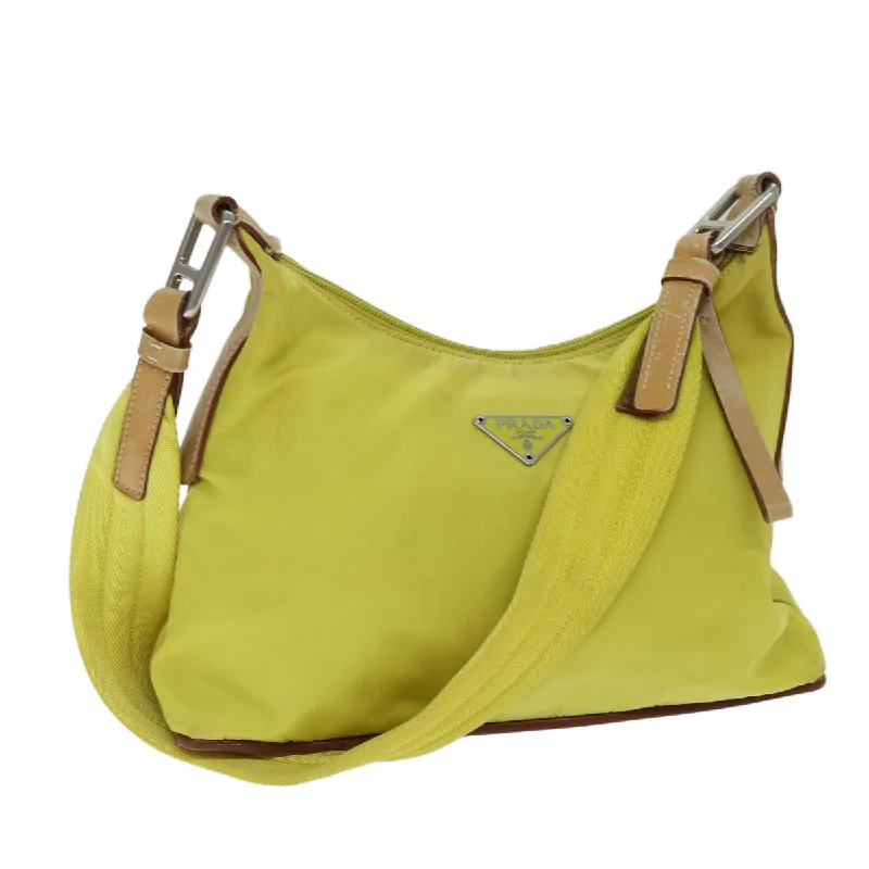 Prada tote bags with a water - resistant coating for outdoor activitiesPRADA Shoulder Bag Nylon Yellow Auth 75118