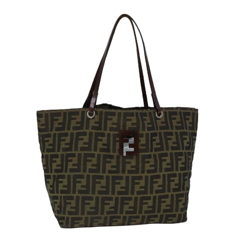 Fendi Baguette bags with a detachable shoulder strap for hands - free convenienceFENDI Zucca Canvas Tote Bag Black Brown  bs14491