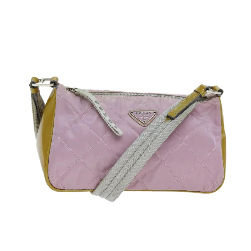 Prada handbags with a metal - framed clasp for durability and stylePRADA Shoulder Bag Nylon Pink Auth 77076