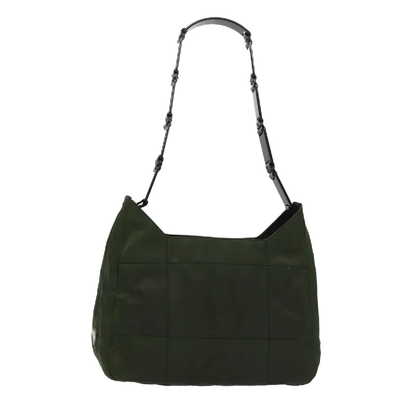 Prada handbags with a perforated leather detail for a unique and breathable designPRADA Shoulder Bag Nylon Green Black Auth bs17519